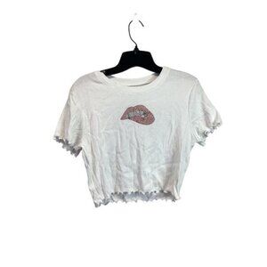 Tomato girl HomeGirl Society Crop Top T-shirt Red LIPS Rhinestone White Size XL